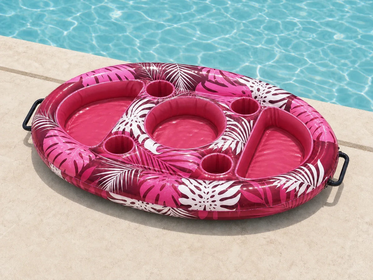 Coral Pink Poolora Float Tray beside a swimming pool